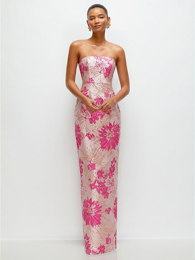 Strapless Cat-eye Corset Hibiscus Pink Floral Jacquard High-low