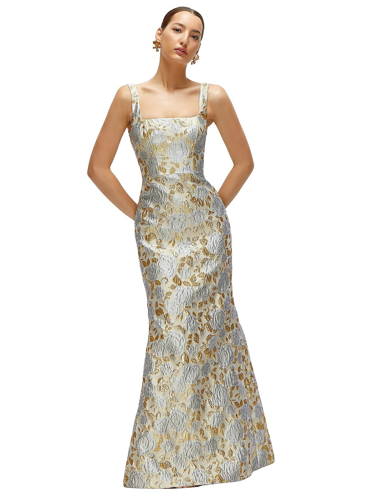 open lace back dress THML: On Your Best Behavior Green Brocade Dress – Shop the Mint main image 0