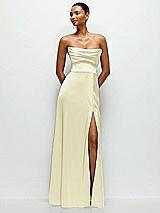 Alt View 1 Thumbnail - Butter Yellow A-Line Satin Maxi Dress with Convertible Off-the-Shoulder or Strapless Looks 