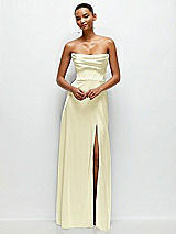 Alt View 2 Thumbnail - Butter Yellow A-Line Satin Maxi Dress with Convertible Off-the-Shoulder or Strapless Looks 