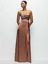 Alt View 1 Thumbnail - Cognac A-Line Satin Maxi Dress with Convertible Off-the-Shoulder or Strapless Looks 