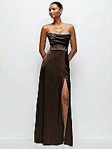 Alt View 1 Thumbnail - Espresso A-Line Satin Maxi Dress with Convertible Off-the-Shoulder or Strapless Looks 