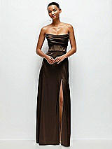Alt View 2 Thumbnail - Espresso A-Line Satin Maxi Dress with Convertible Off-the-Shoulder or Strapless Looks 