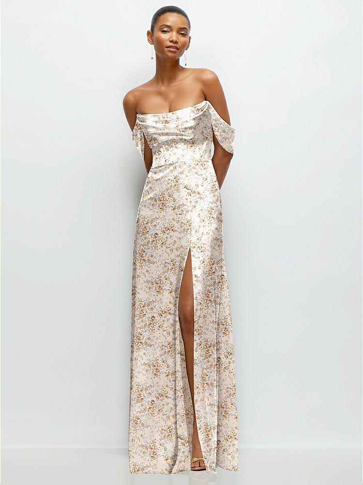 Strapless Bow-bandeau Cutout Floral Satin maxi Slip Bridesmaid Dress In  Golden Hour | The Dessy Group