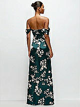 Rear View Thumbnail - Vintage Primrose Evergreen Floral A-Line Satin Maxi Dress with Convertible Off-the-Shoulder or Strapless Looks 