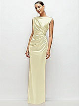 Side View Thumbnail - Butter Yellow High Neck Sleeveless Cap Shoulder Satin Maxi Dress