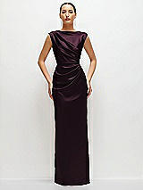 Front View Thumbnail - Deep Plum High Neck Sleeveless Cap Shoulder Satin Maxi Dress