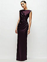 Side View Thumbnail - Deep Plum High Neck Sleeveless Cap Shoulder Satin Maxi Dress