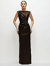 Front View Thumbnail - Espresso High Neck Sleeveless Cap Shoulder Satin Maxi Dress