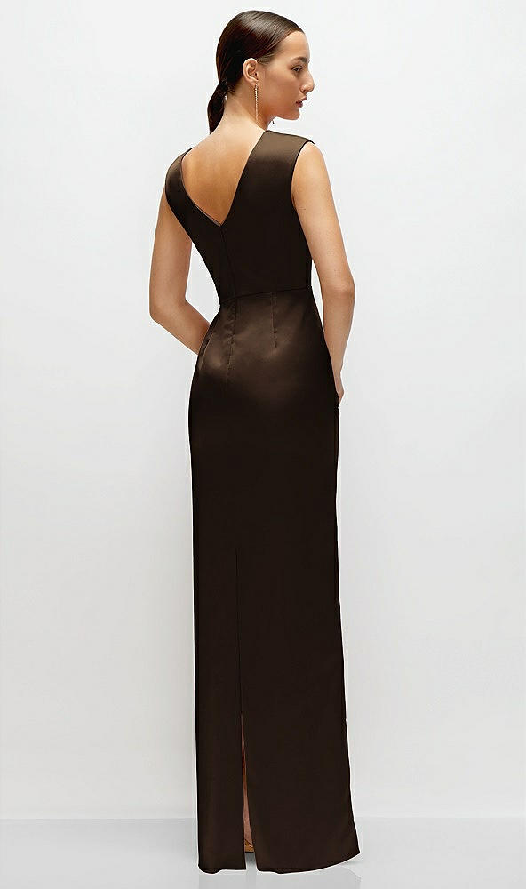 Back View - Espresso High Neck Sleeveless Cap Shoulder Satin Maxi Dress