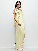 Side View Thumbnail - Butter Yellow One-Shoulder Bias-Cut Satin Maxi Dress with Cascading Shoulder Bow