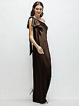 Side View Thumbnail - Espresso One-Shoulder Bias-Cut Satin Maxi Dress with Cascading Shoulder Bow