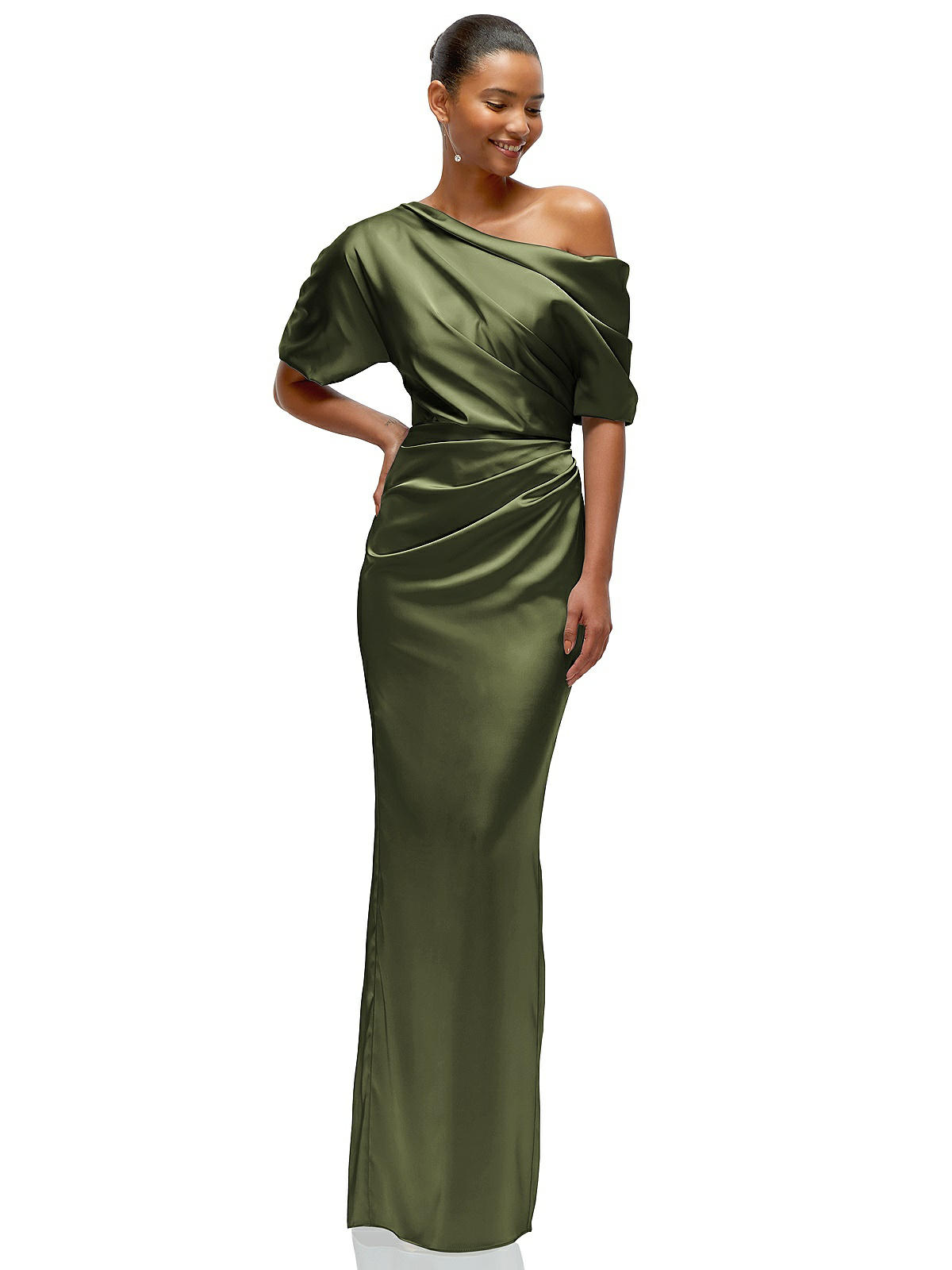 slim fit dress slacks Hey Girl Long Satin Cowl Neck Dress Forest Green– Selfie Leslie main image 1