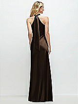 Alt View 1 Thumbnail - Espresso Stand Collar Bias Satin Maxi Dress with Self-Tie Bow Back