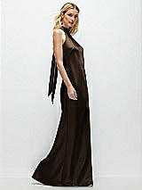 Side View Thumbnail - Espresso Stand Collar Bias Satin Maxi Dress with Self-Tie Bow Back