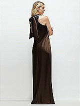 Rear View Thumbnail - Espresso Stand Collar Bias Satin Maxi Dress with Self-Tie Bow Back