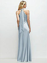 Alt View 1 Thumbnail - Mist Stand Collar Bias Satin Maxi Dress with Self-Tie Bow Back
