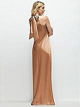 Rear View Thumbnail - Toffee Stand Collar Bias Satin Maxi Dress with Self-Tie Bow Back