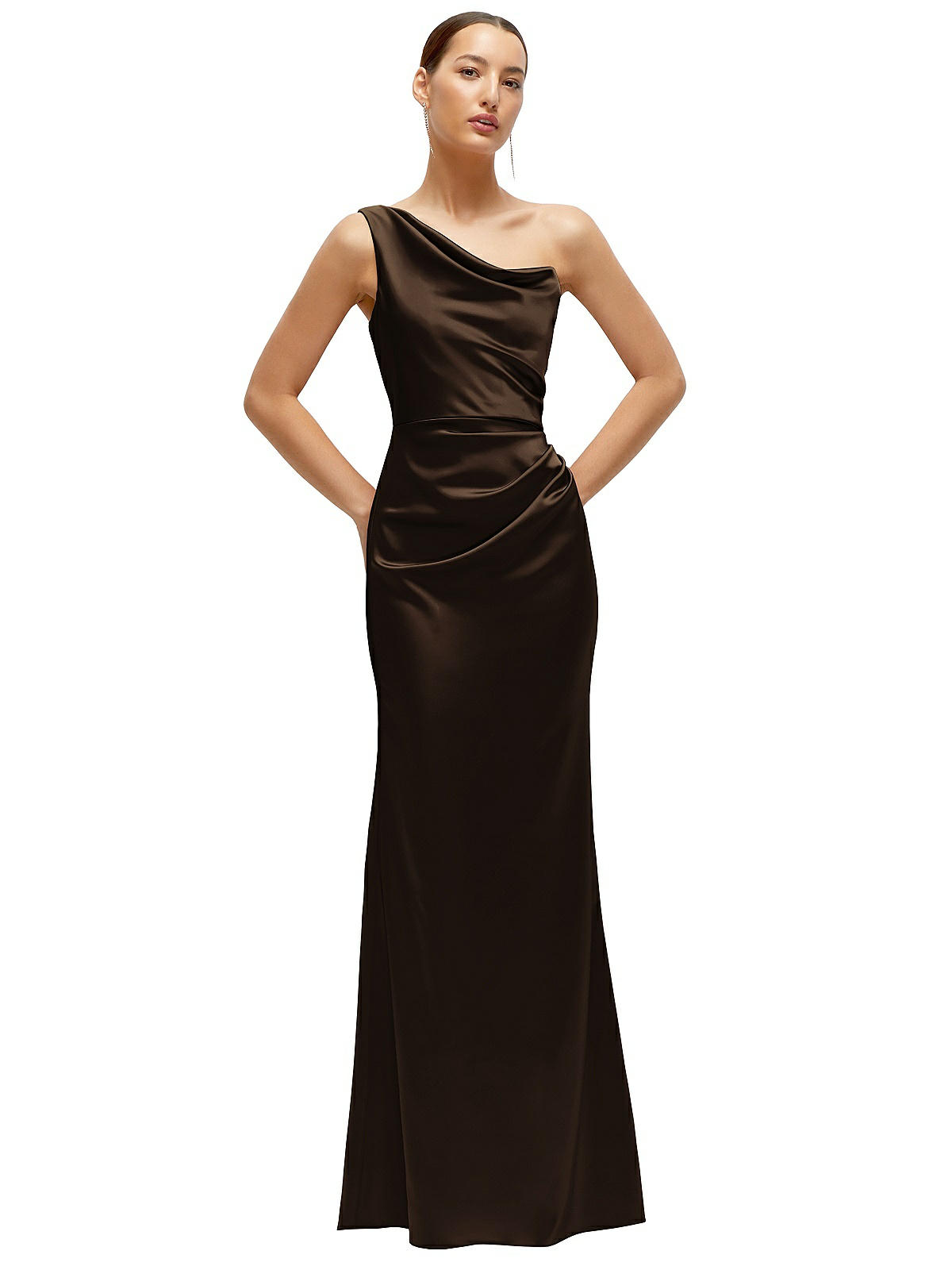 debut bridesmaid dresses After Six Women's One-Shoulder Satin Charmeuse Gown - Black