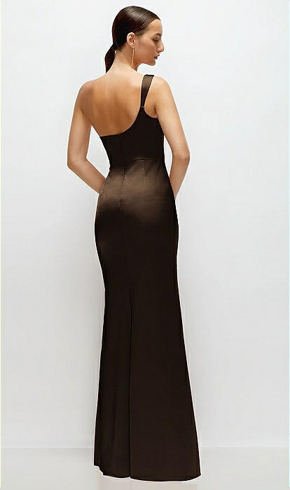 fit and flare one shoulder dress One Shoulder Draped Fit and Flare Mikado Gown