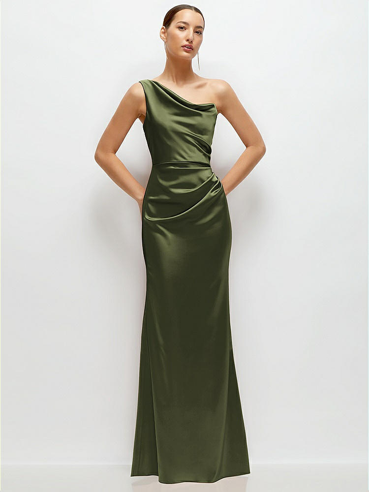 Asymmetrical Off-the-shoulder Pleated Satin Maxi Bridesmaid Dress