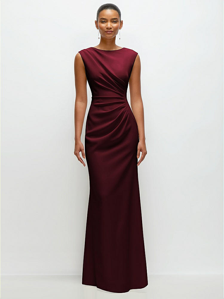 High Neck Sleeveless Cap Shoulder Satin Maxi Bridesmaid Dress In Cobalt Blue | The Dessy Group High Neck Sleeveless Cap Shoulder Satin Maxi Bridesmaid Dress In Cobalt Blue | The Dessy Group