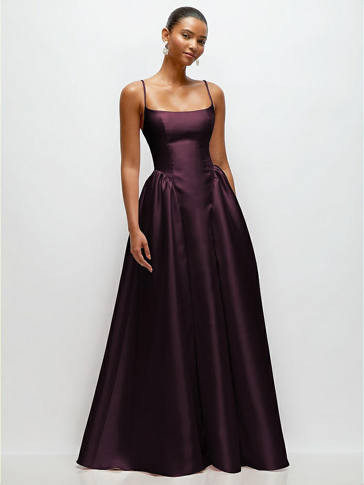 Scoop Neck Inset Corset Satin Maxi Bridesmaid Dress With Pockets
