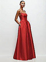 Side View Thumbnail - Poppy Red Scoop Neck Drop Basque Skirt Satin Maxi Dress with Pockets