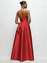 Rear View Thumbnail - Poppy Red Scoop Neck Drop Basque Skirt Satin Maxi Dress with Pockets
