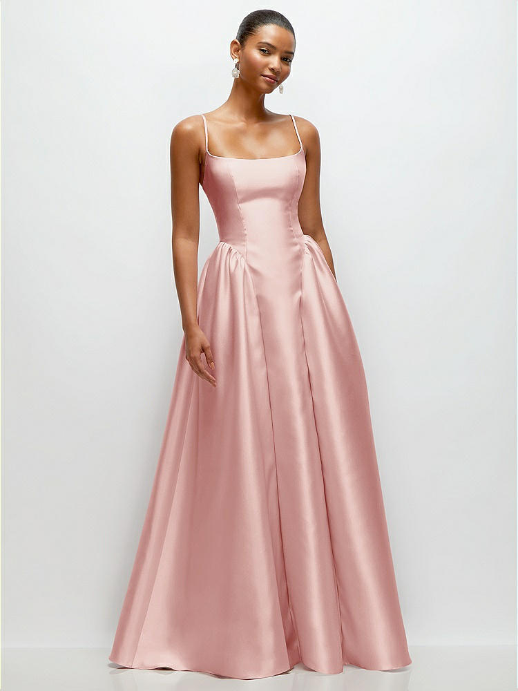 Scoop Neck Inset Corset Satin Maxi Bridesmaid Dress With Pockets