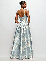 Rear View Thumbnail - Porcelain Blue Seraphina Floral Scoop Neck Drop Basque Skirt Floral Satin Maxi Dress with Pockets