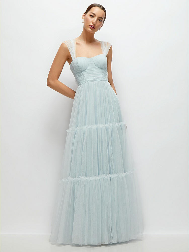 Scarf Tie One-shoulder Tulle Maxi Bridesmaid Dress With Full Skirt