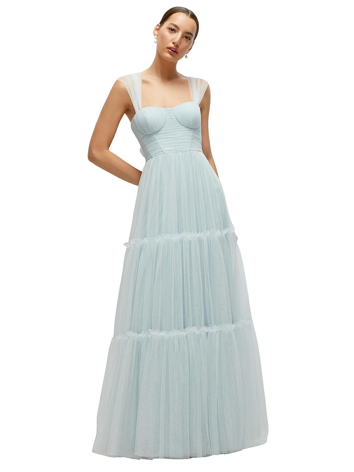 Bustier-style Neu Tulle Tiered Maxi Bridesmaid Dress With
