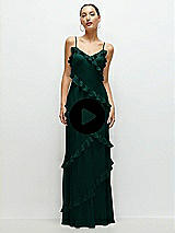 Video 1 Thumbnail - Evergreen Asymmetrical Ruffle Chiffon Bias Slip Maxi Dress