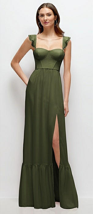 olive green a line dress ZAPAKA Women Olive Satin Bridesmaid Dress A-Line Long Long Spaghetti Straps Wedding Guest Dress, Olive / US12
