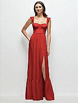 Front View Thumbnail - Poppy Red Ruffle Strap Chiffon Bustier Maxi Dress with Ruffle Hem A-Line Skirt
