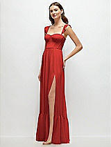Side View Thumbnail - Poppy Red Ruffle Strap Chiffon Bustier Maxi Dress with Ruffle Hem A-Line Skirt