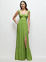 Front View Thumbnail - Peridot Green Ruffle Strap Chiffon Bustier Maxi Dress with Ruffle Hem A-Line Skirt