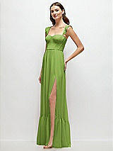 Side View Thumbnail - Peridot Green Ruffle Strap Chiffon Bustier Maxi Dress with Ruffle Hem A-Line Skirt