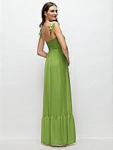 Rear View Thumbnail - Peridot Green Ruffle Strap Chiffon Bustier Maxi Dress with Ruffle Hem A-Line Skirt