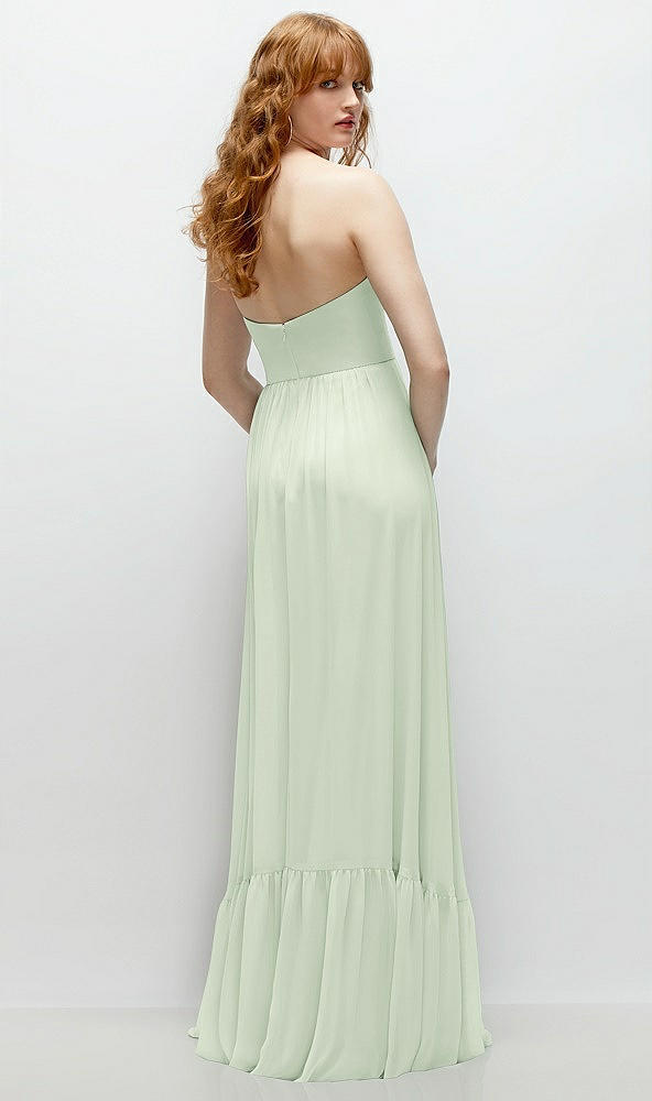 Back View - Mint Green Strapless Cat-Eye Corset Maxi Dress with Ruffle Hem A-Line Skirt