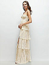 Side View Thumbnail - Butter Yellow Floral Bustier-Style Chiffon Tiered Ruffle Maxi Dress with Adjustable Straps
