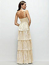 Rear View Thumbnail - Butter Yellow Floral Bustier-Style Chiffon Tiered Ruffle Maxi Dress with Adjustable Straps