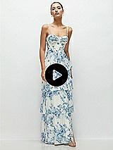 Video 1 Thumbnail - Cottage Rose Dusk Blue Bustier-Style Chiffon Tiered Ruffle Maxi Dress with Adjustable Straps