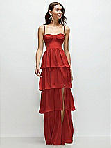 Front View Thumbnail - Poppy Red Bustier-Style Chiffon Tiered Ruffle Maxi Dress with Adjustable Straps