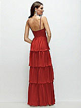 Rear View Thumbnail - Poppy Red Bustier-Style Chiffon Tiered Ruffle Maxi Dress with Adjustable Straps