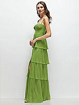 Side View Thumbnail - Peridot Green Bustier-Style Chiffon Tiered Ruffle Maxi Dress with Adjustable Straps