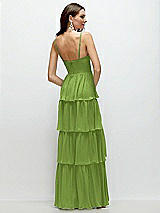 Rear View Thumbnail - Peridot Green Bustier-Style Chiffon Tiered Ruffle Maxi Dress with Adjustable Straps