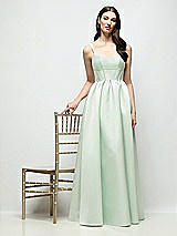 Alt View 1 Thumbnail - Mint Green Scoop Neck Inset Corset Satin Maxi Dress with Pockets