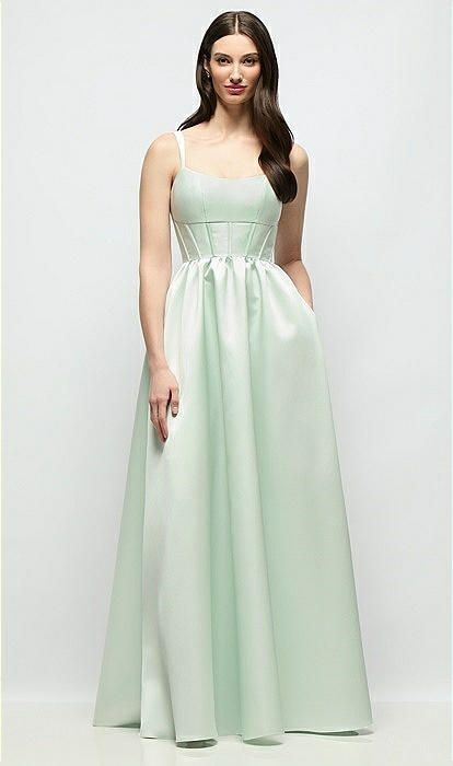 slim fit dress slacks Mint Green Prom Dress Chic Stretch Satin Sheath/Column Spaghetti Straps  Prom Dress With Slit main image 1